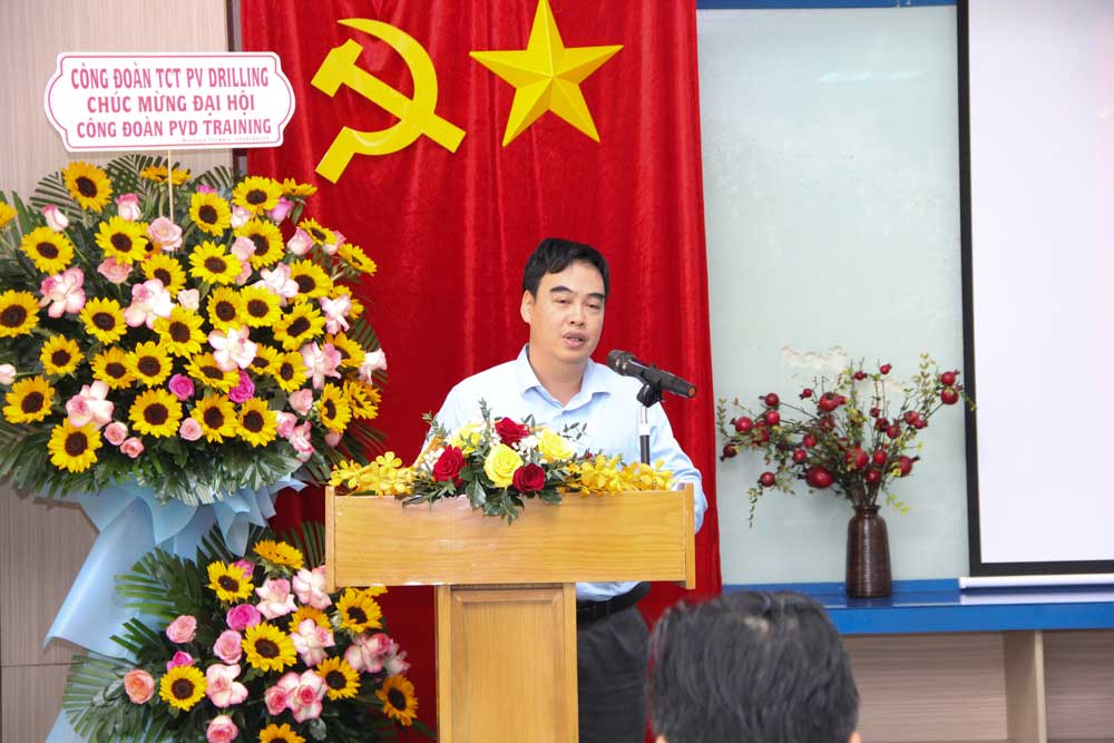 PVD TRAINING TỔ CHỨC ĐẠI HỘI ĐẠI BIỂU CÔNG ĐOÀN LẦN THỨ VI, NHIỆM KỲ 2025–2030 4 Ảnh 4: Đồng chí Hoàng Xuân Bách Chủ tịch Công đoàn Tổng công ty PVDrilling phát biểu chỉ đạo